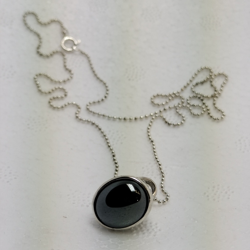 Sterling Silver Oval Hematite Pendant With Chain Necklace